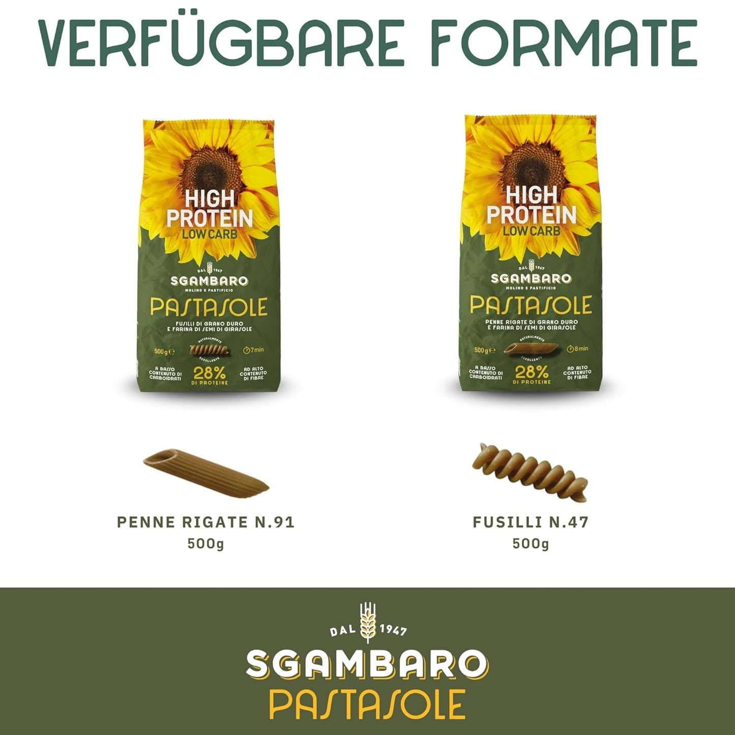 PASTASOLE , Penne Rigate mit Hartweizengrieß aus 100% italienischem Anbau und Sonnenblumenkernmehl - 500 g - vysoký obsah bílkovin, nízký obsah sacharidů, vysoký balastní materiál