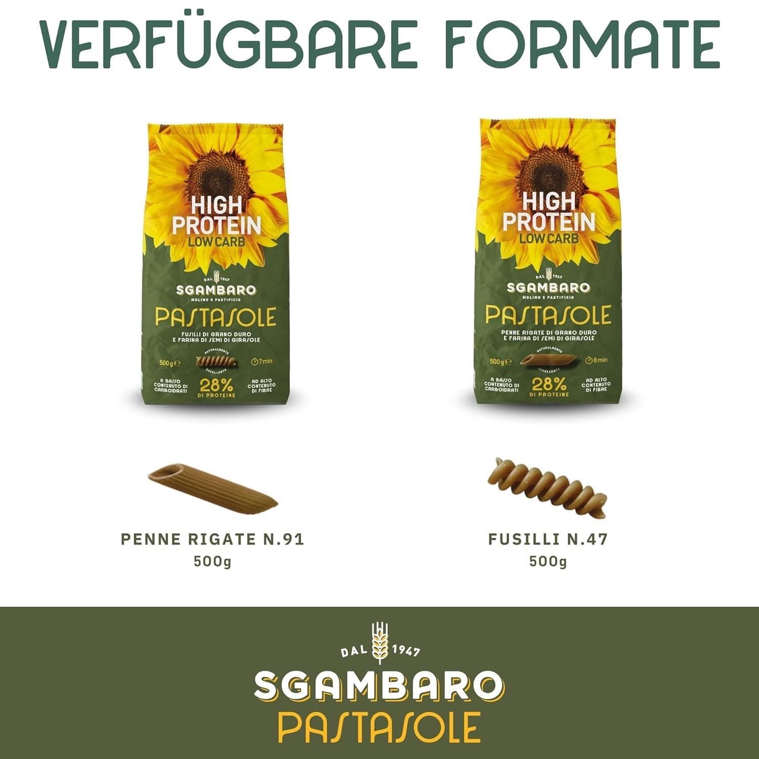 PASTASOLE , Penne Rigate mit Hartweizengrieß aus 100% italienischem Anbau und Sonnenblumenkernmehl - 500 g - vysoký obsah bílkovin, nízký obsah sacharidů, vysoký balastní materiál