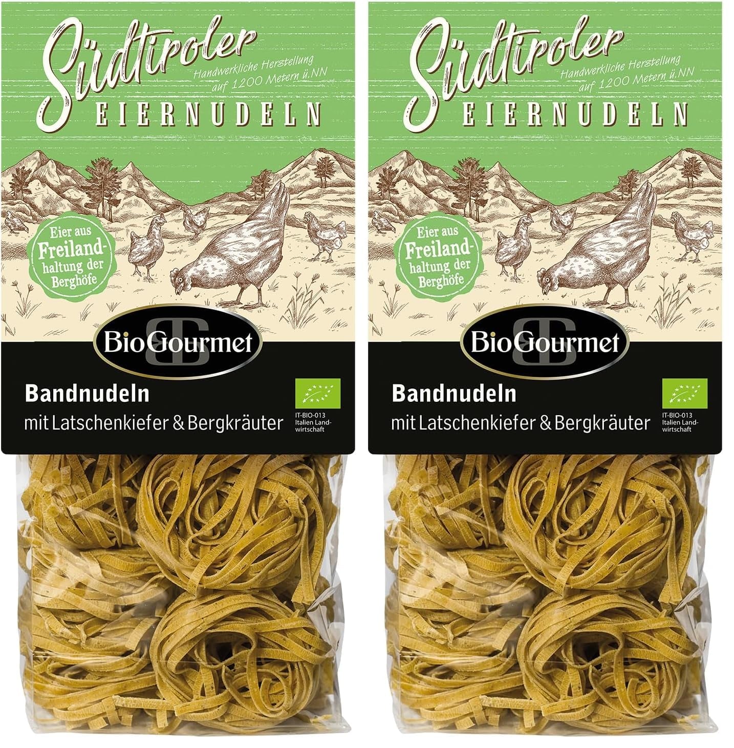 BioGourmet stuhové nudle se Schüttelbrotem z Jižního Tyrolska (CHZO) | Slané a ochucené vaječné nudle s pravou špetkou z Jižního Tyrolska | 1 x 250 g bio