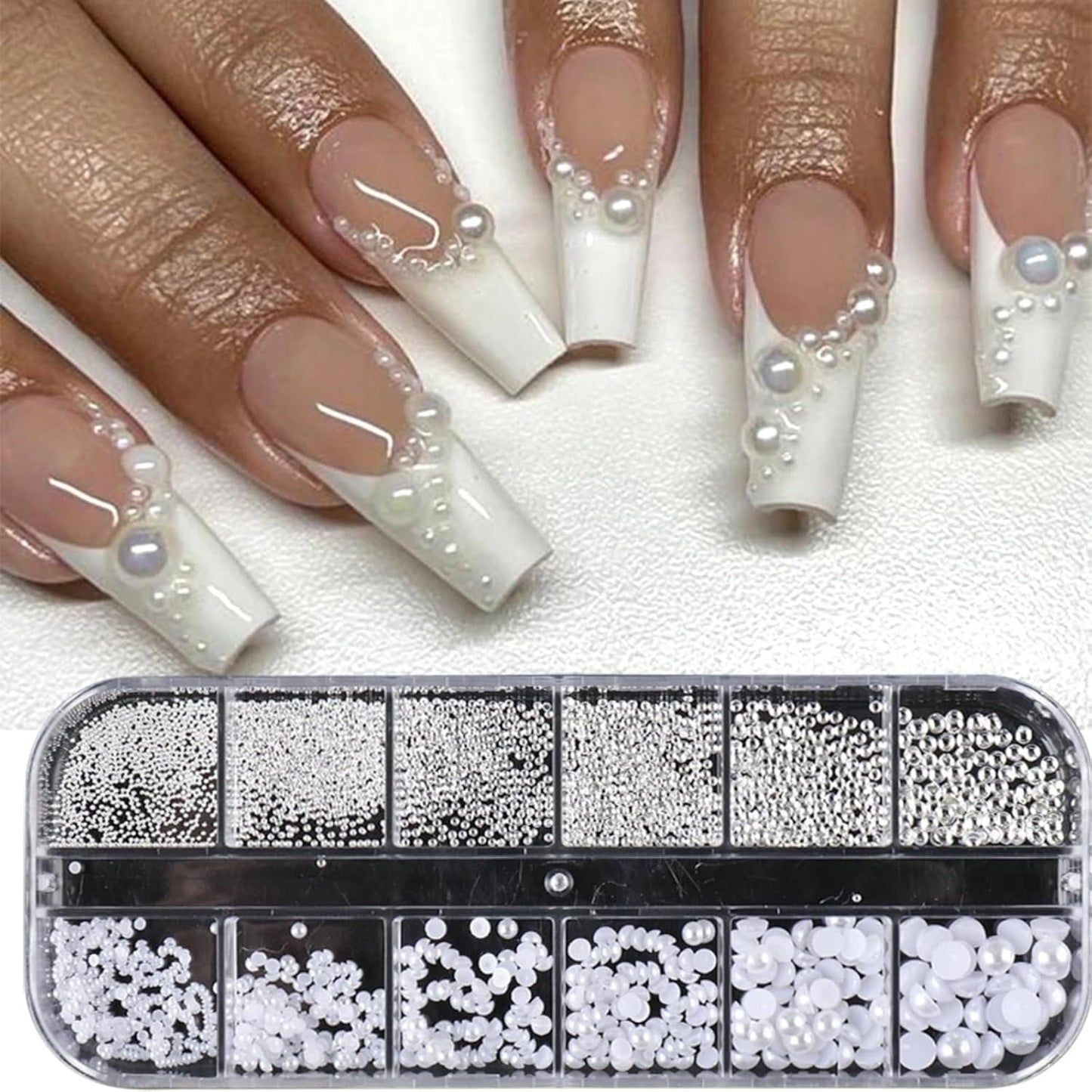 GZSY Nail Art Strasssteine ​​​​Nagel Perlen Weiß 12 Raster Nagel Charms Nageldesign Zubehör Perle Nail Art