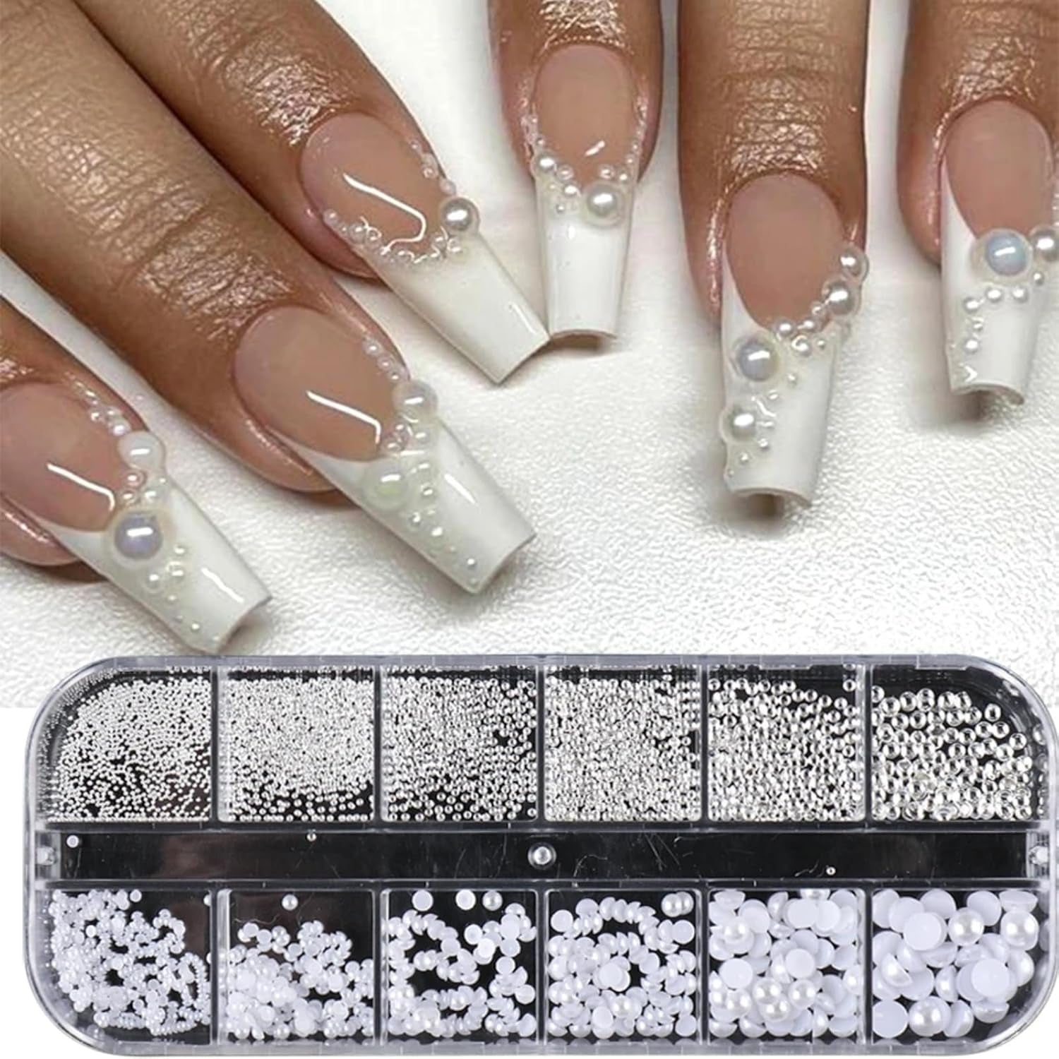 GZSY Nail Art Strasssteine ​​​​Nagel Perlen Weiß 12 Raster Nagel Charms Nageldesign Zubehör Perle Nail Art