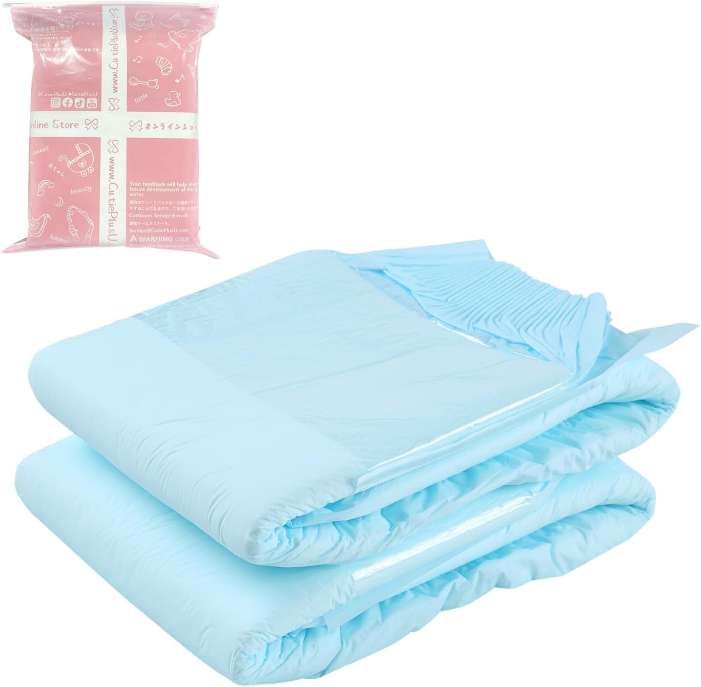 Plenky pro dospělé CutiePlusU, suchý povrch, maximální savost přes noc, jednorázová inkontinenční plenka - modrá, 2 balení (střední 71-96 cm)