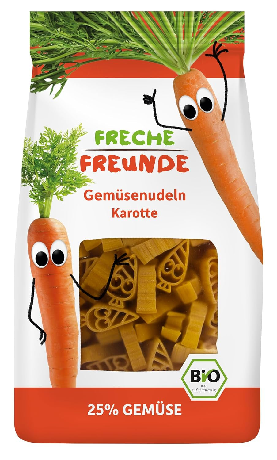 Freche Freunde Bio zeleninové nudle 'mrkev' 25% obsah zeleniny Vegan 6 balení (6 x 300 g)