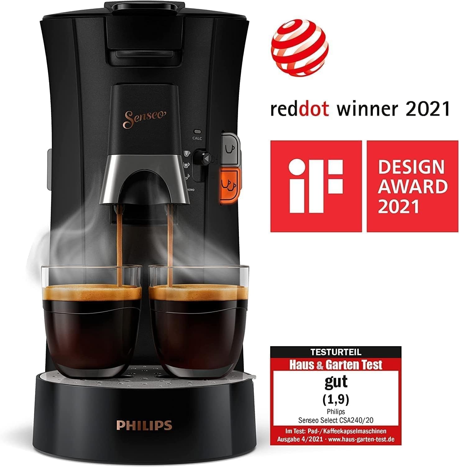 Espresso na kapsle PHILIPS Senseo Select s volbou intenzity kávy a funkcí paměti, vyrobeno z recyklovaného plastu, barva: černá (CSA240/60)