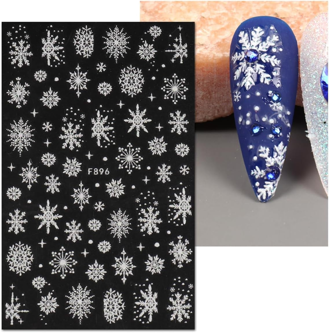 JMEOWIO Nálepka na nehty Weihnachten Weiß Glitter 8 Blatt Nálepka na nehty Selbtklebend Nagelaufkleber Schneeflocke Zimní dovolená Dekorace Nageldesign Zubehör