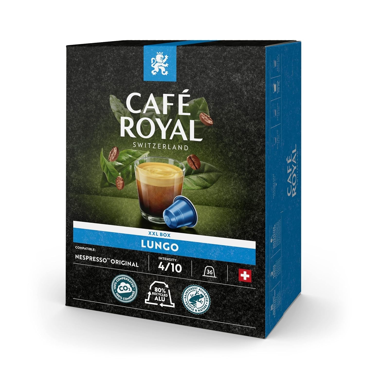Café Royal s příchutí hořké čokolády 100 kapes pro Nespresso kávovar na kávu - 4/10 Intenzita - UTZ-zertifiziert, aus Aluminium & Lungo 36 Kapseln für Nespresso Kaffee Maschine - 4/10 Intenzita