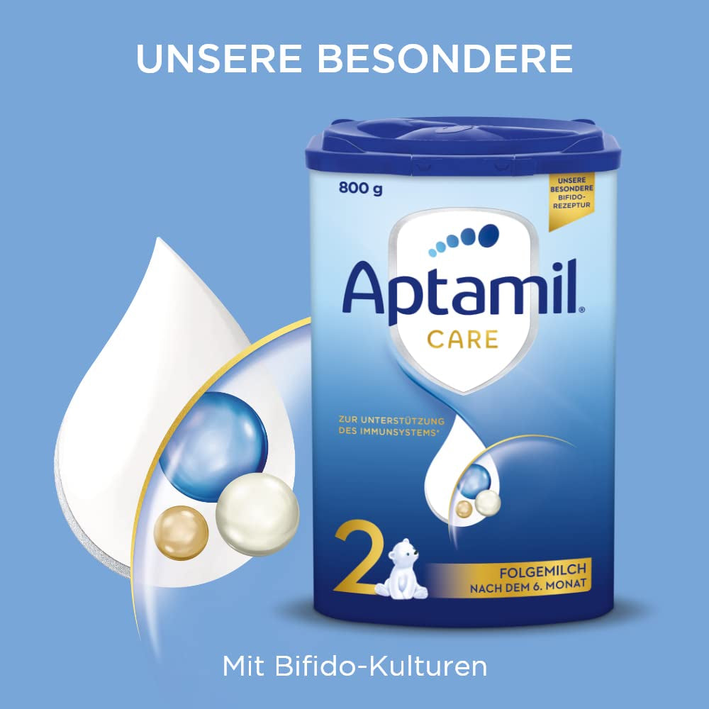 Aptamil Care 2 - Pokračovací mléko po 6 měsících, s Omega 3 a 6, DHA a ARA, bez palmového oleje, dětská výživa, sušené mléko, 1 x 800 g (balení 3 ks)