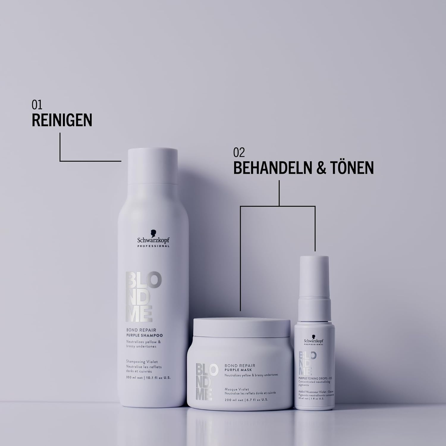 Schwarzkopf Professional BLONDME Bond Repair Purple Mask Maska pro chladné vlasy Neutralizuje žluté tóny pro barvené, odbarvené a světlé vlasy Hloubkové kondicionování a posílení 200 ml Maska na vlasy Naty Shop