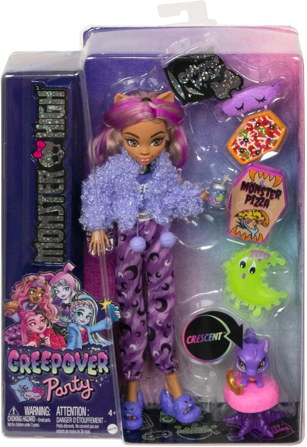 Panenka MONSTER HIGH a doplňky na spaní, panenka Clawdeen Wolf s kočkou, Creepover Party, HKY67