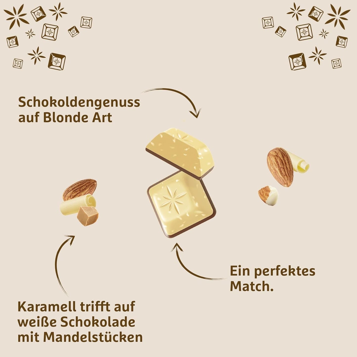 Schogetten Blonde Mandle | Bílá čokoláda s karamelem a kousky mandlí | 100 g | Pohodlně porcované (balení po 2 kusech)