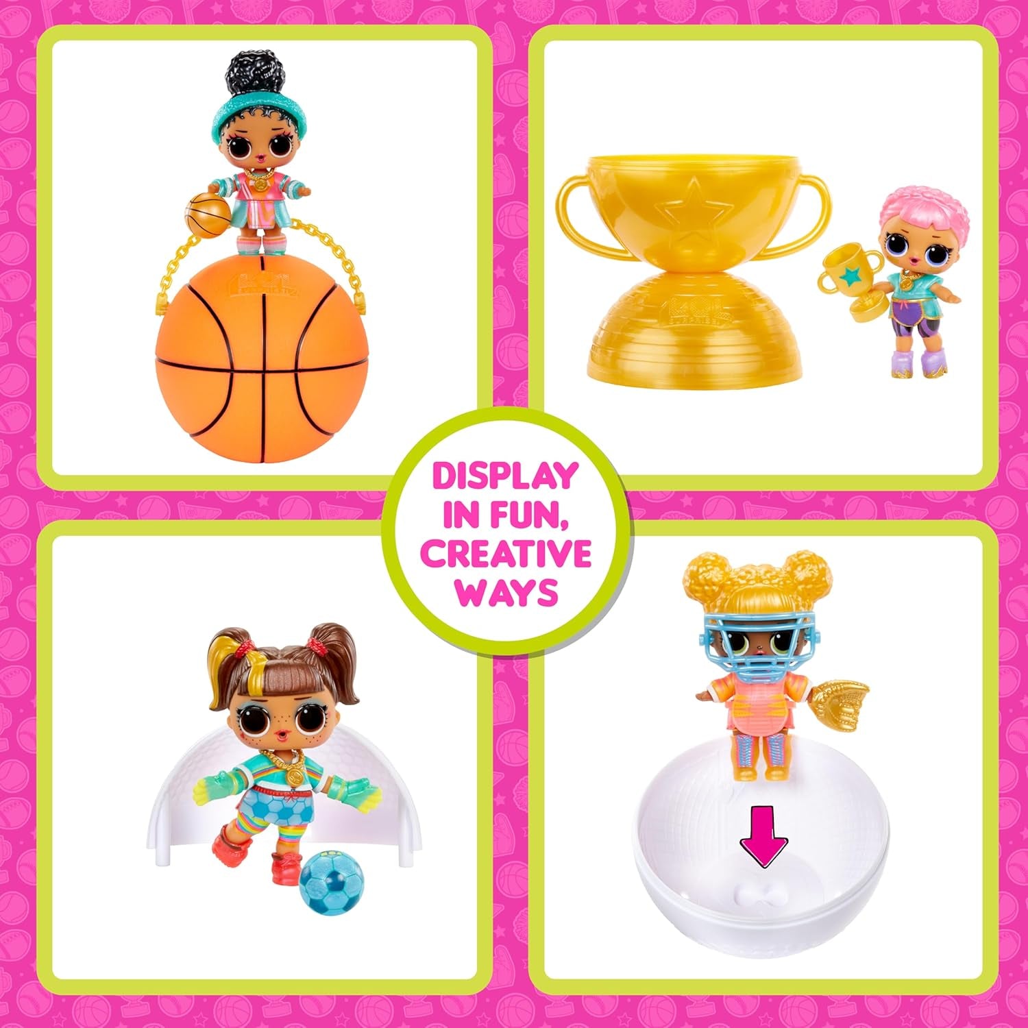 LOL Překvapení! All-Star Sports Vault Tots Collection – obsahuje 1 panenku, obrněné balení, 12 sběratelských panenek, 8 doplňků pro rozbalení, ideální pro děti od 4 let, růžová