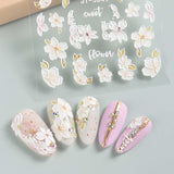 JMEOWIO 3D Nálepka na nehty Frühling Blume Nálepka na nehty Selbstklebend Nagelaufkleber 5D Stereoskopisch Buntes Letní Blumen Dekorace Nageldesign Zubehör 4 Blatt
