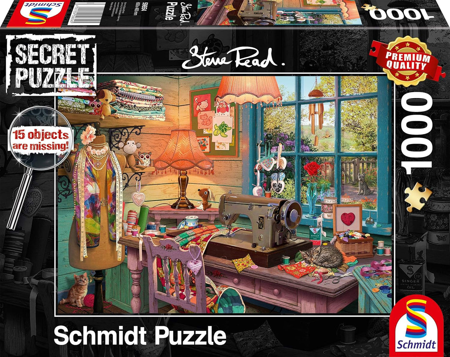 Schmidt Spiele 59654 Tajné puzzle, V šicí místnosti, puzzle 1000 dílků Puzzle Naty Shop Výchozí název