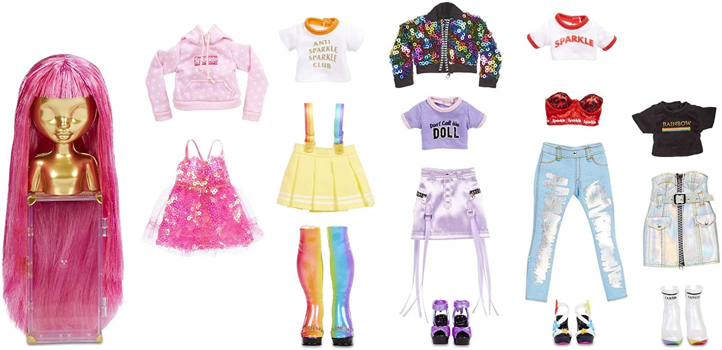 Rainbow High 571049 Fashion Studio - Exkluzivní panenka s oblečením, doplňky a 2 lesklými parukami - Vytvořte více než 300 outfitů!