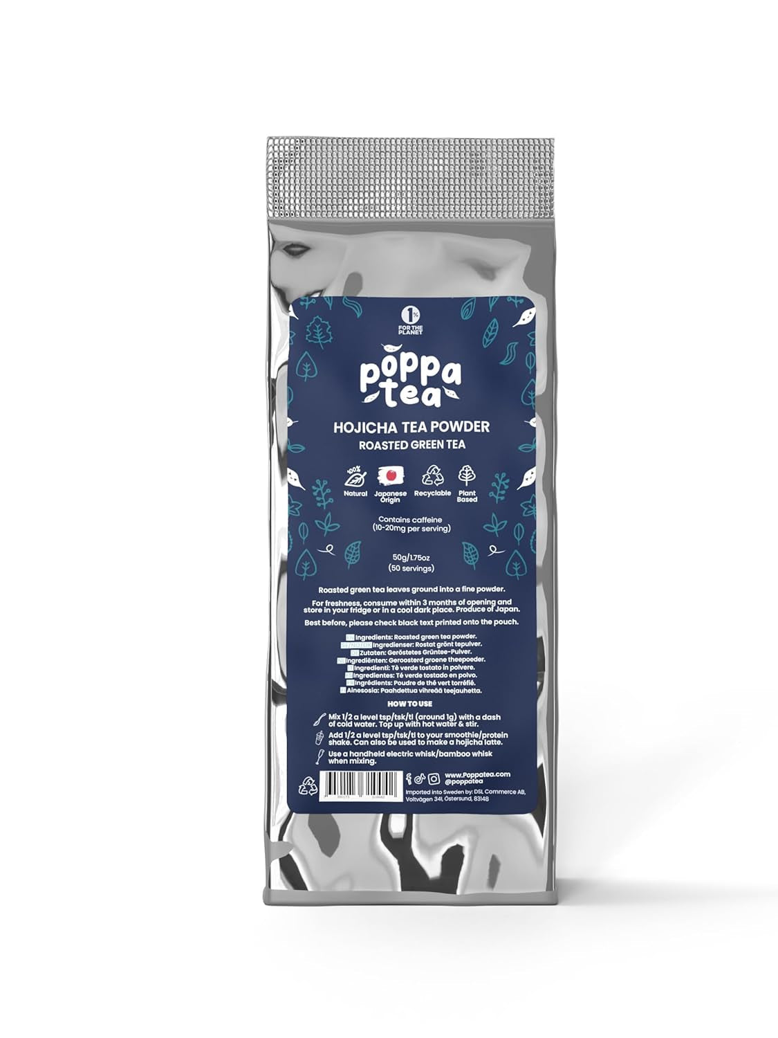 Poppatea Hojicha Tea Powder - Pražený zelený čaj (50g náhradní sáček)