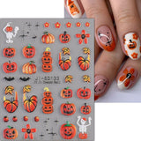 JMEOWIO 3D Nálepka na nehty Halloween Nail Art Nálepka Selbstklebend Nagelaufkleber 5D Stereoskopisch Süßer Geisterkürbis Dekoration Nageldesign Zubehör 4 Blatt