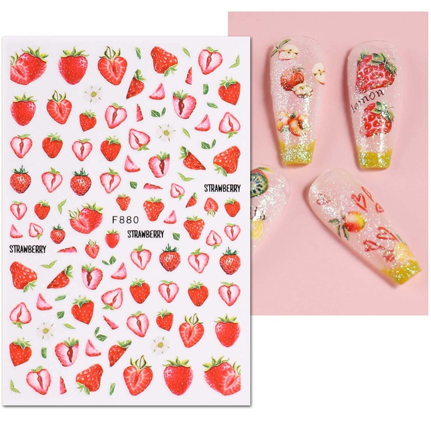JMEOWIO Samolepka na nehty Sommer Frucht 9 Blatt Samolepka na nehty Selbtklebend Nagelaufkleber Zitronen Dekoration Nageldesign Zubehör