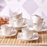 Sada porcelánových šálků na espresso KARACA Nazende - 80 ml turecké šálky na kávu s podšálky, 12dílný moderní kávový servis se 6 šálky a 6 podšálky, mocha šálky - bílá