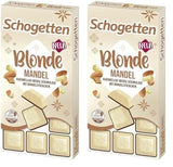 Schogetten Blonde Mandle | Bílá čokoláda s karamelem a kousky mandlí | 100 g | Pohodlně porcované (balení po 2 kusech)