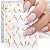 JMEOWIO Nálepka na nehty Französische Tipp 9 Blatt Nálepka na nehty Selbtklebend Nagelaufkleber Glitzer Wellenlinie Dekoration Nageldesign Zubehör