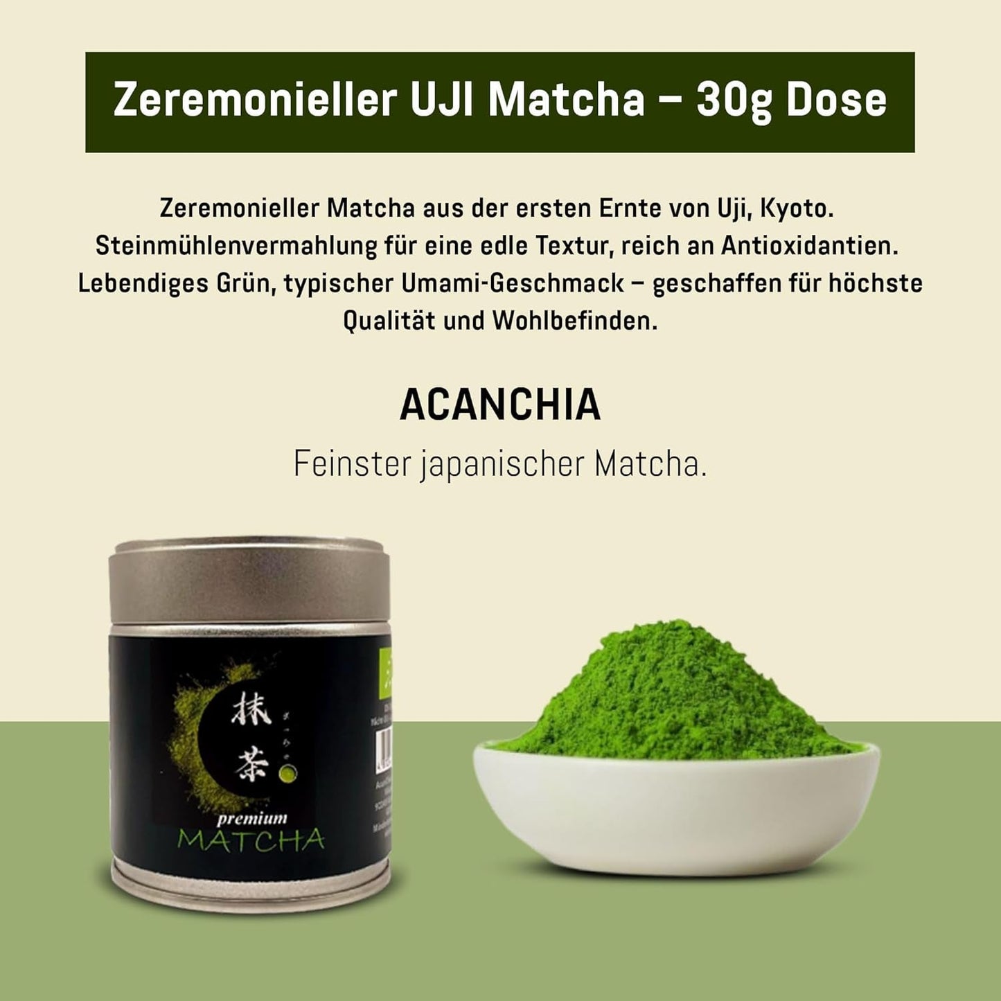 Ceremonial Grade UJI – 30g Box – Bio – 100% japonská Matcha – První sklizeň – Pure Matcha – Mletá