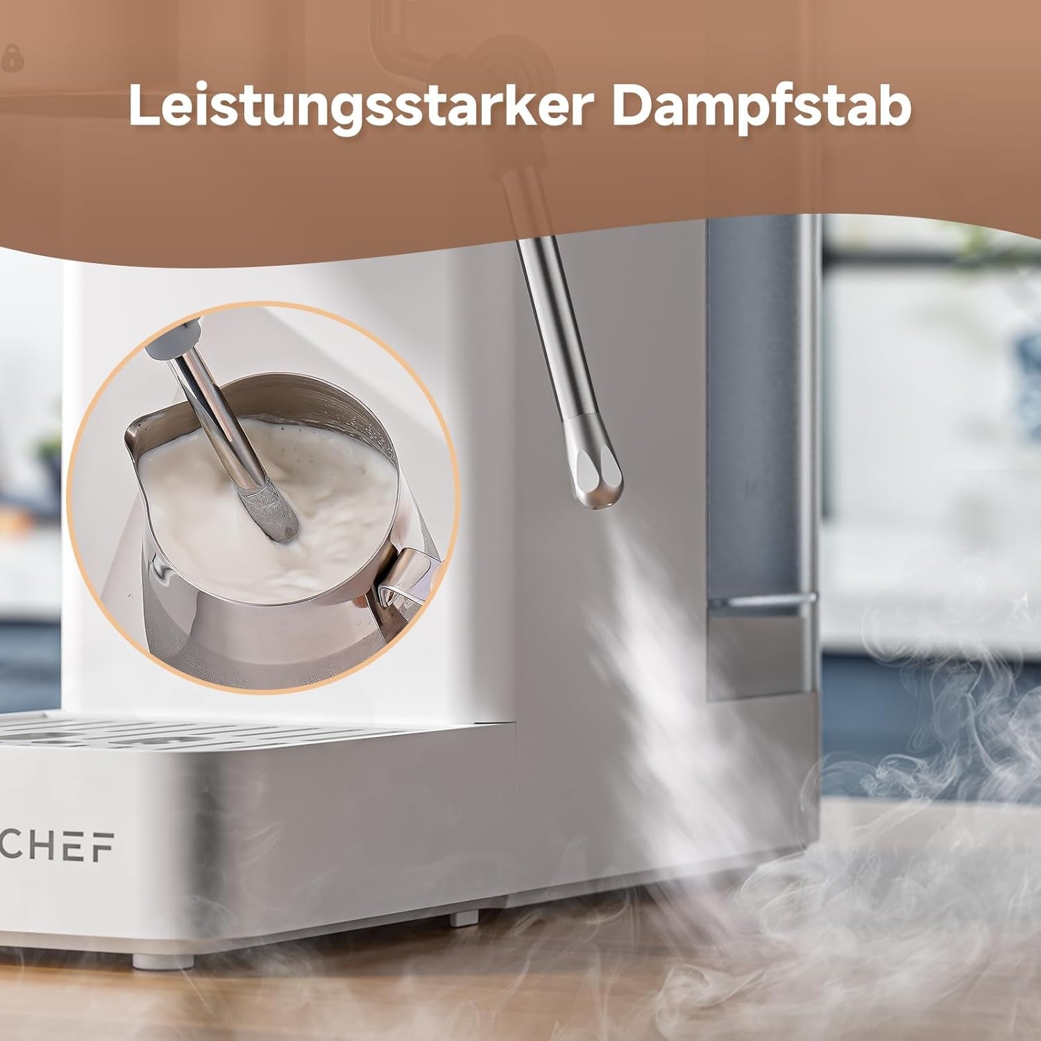 Espresso kávovar AMZCHEF 20 bar, LED displej, profesionální napěňovač mléka a parní tryska z nerezové oceli, 1,5 l vyjímatelná nádrž, 1350 W rychlý ohřev, bílá