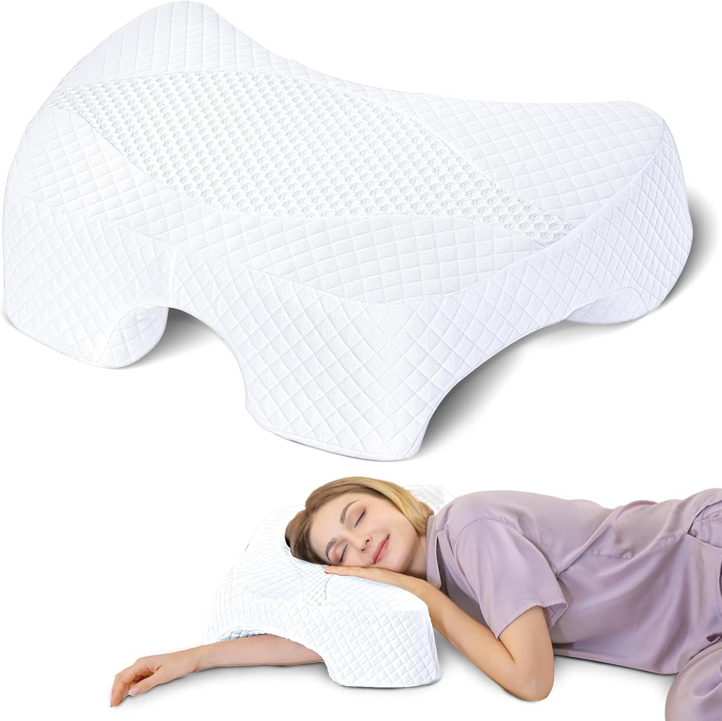 SAHEYER boční polštář na spaní s paží, ergonomický ortopedický polštář, pěnový polštář na krk a ramena, polštář na krk s víceúhlovými rameny pro mnoho poloh spánku (bílé) Ortopedické polštáře na krk Naty Shop bílá