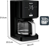 Espresso Tefal Smart'n Light s časovačem, Espresso s programovatelným filtrem 1,25 l, funkce aroma pro intenzivní aroma, funkce udržování teploty, proti odkapávání a snadné čištění, černá