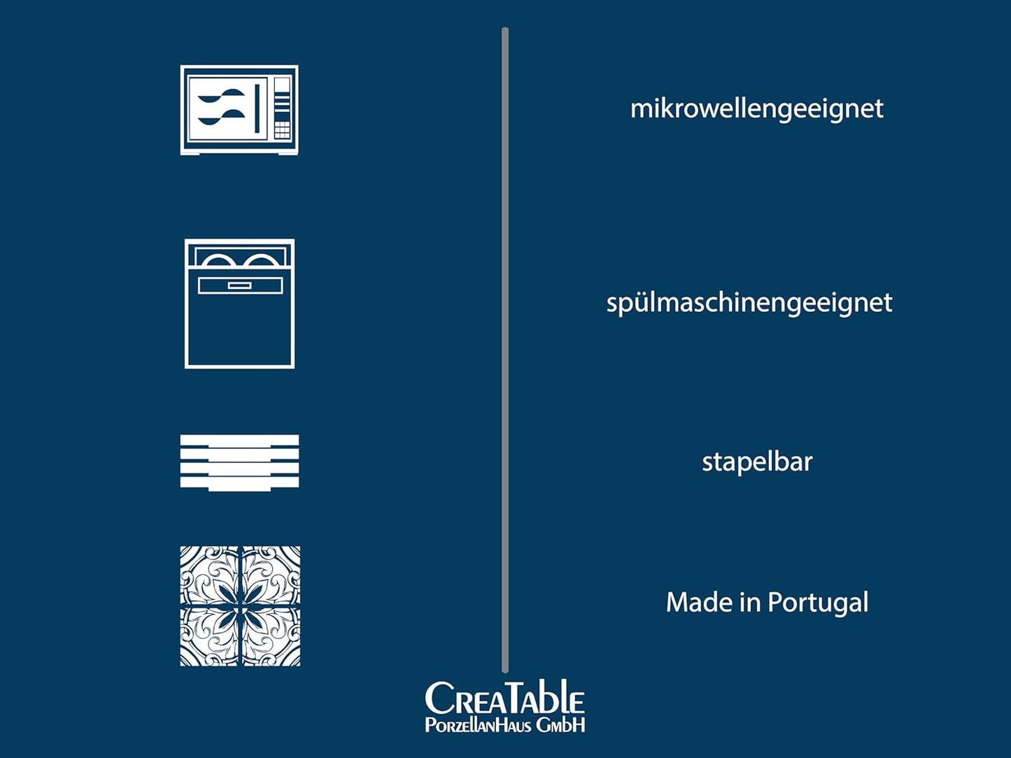 CreaTable, 21652, Uno Mykonos Series, 12dílná sada nádobí, sada porcelánových talířů, vhodné do myčky a mikrovlnné trouby, Made in Portugal