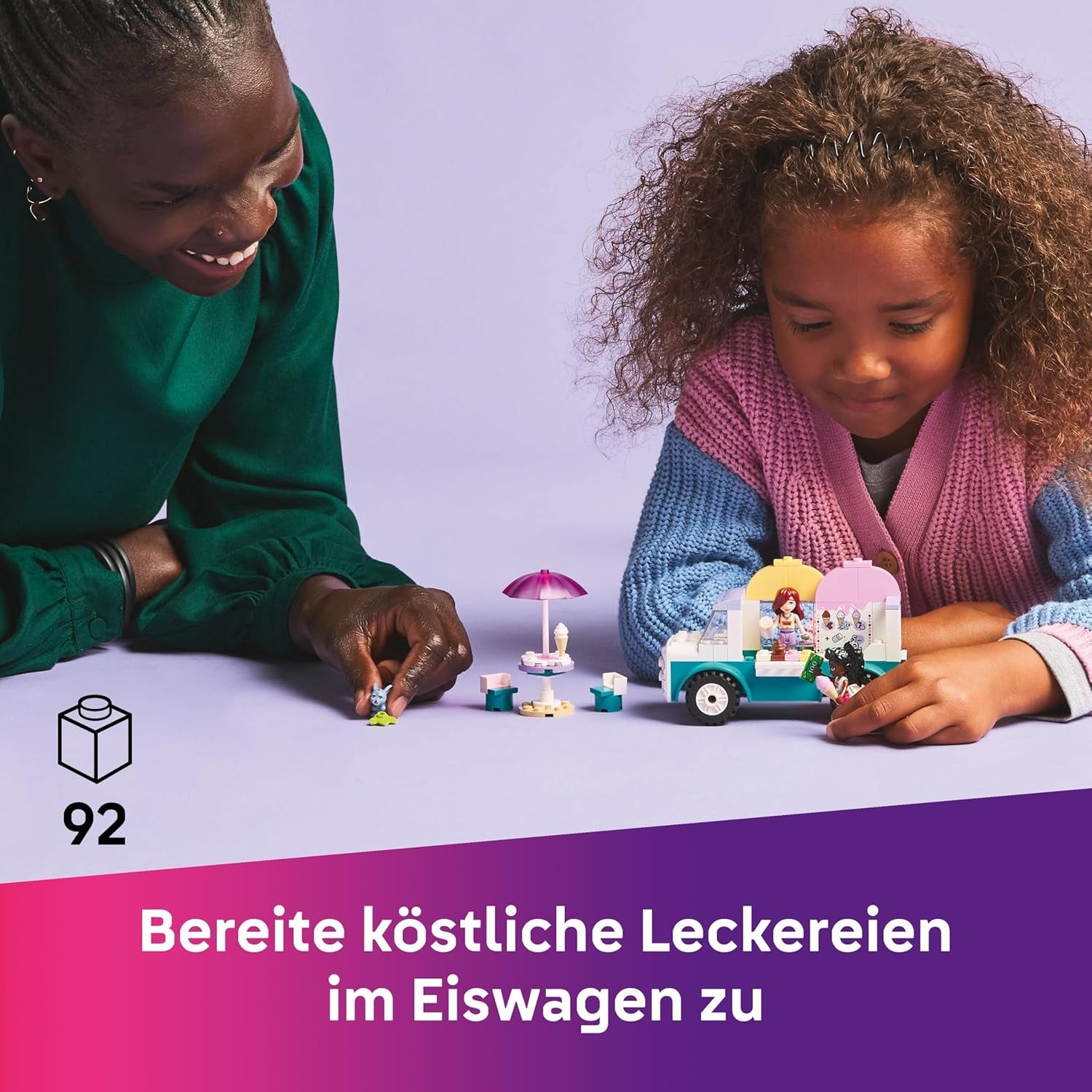 LEGO Friends Náklaďák na zmrzlinu Heartlake City Hrací sada 2 figurky a zajíček Stavebnice 4 roky stará holčičí postavička Stavebnice Minifigurka 42644 Stavebnice Besuche den LEGO-Store