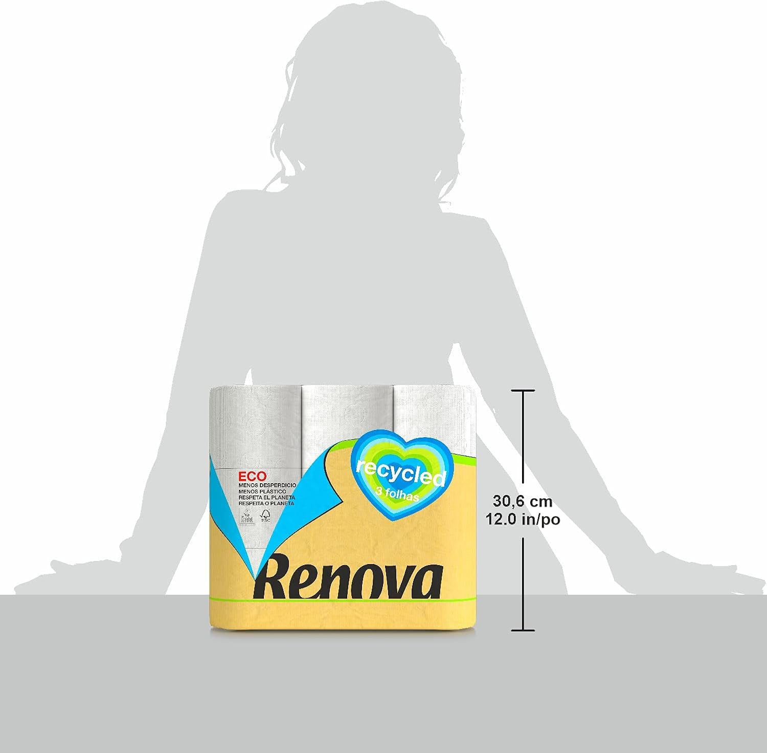 Renova 100% RECYKLOVANÝ toaletní papír 9 rolí, bílý, normální