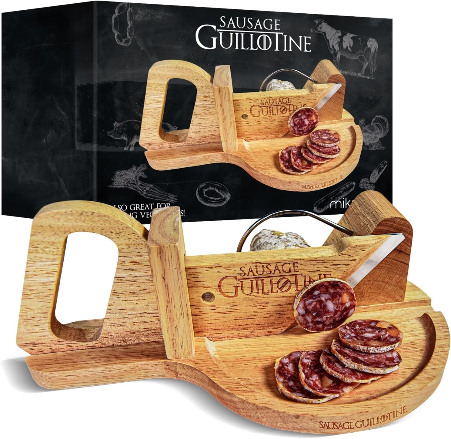 Tradiční kráječ klobás - Gilotina na klobásy - 30 X 19 X 12 cm - Struhadla a kráječe z masivního dřeva Naty Shop Výchozí název