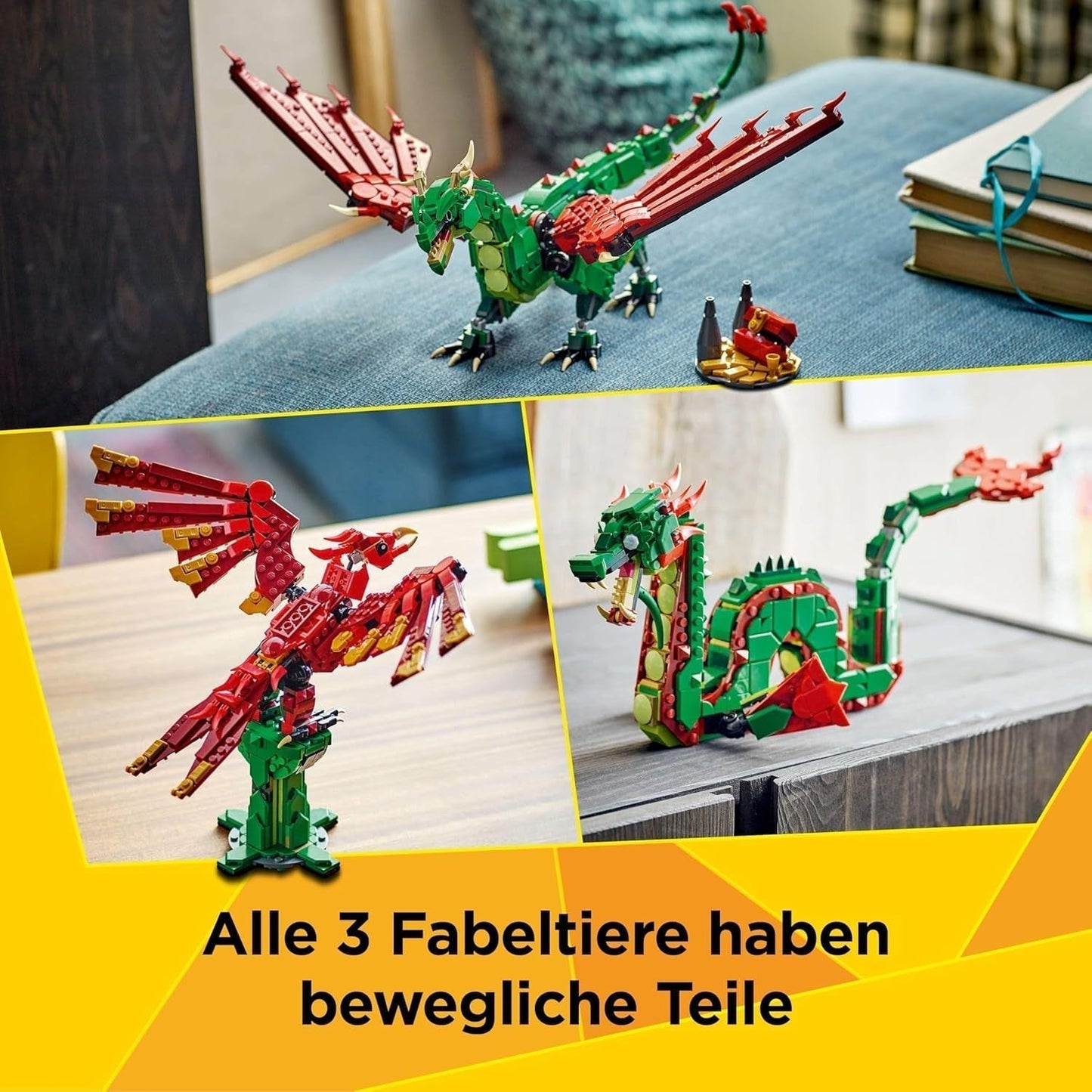 LEGO Creator 3v1 Zelený drak - Hračka - Promění se v mořského hada nebo Fénixe - Stavebnice zvířátek pro děti - Dárek pro chlapce a dívky od 9 let 31161 Stavebnice Besuche den LEGO-Store