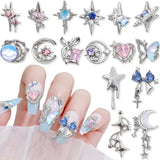 16 Stile Luxus Mond Stern Nagel Charms 3D Nail Charms Y2K Legierung Strasssteine ​​​​Bogen Schmetterling Nagel Schmuck Metall Nail Art Charms Nägel Glitzersteine ​​​​Nailart Rhinestones Nageldesign Zubehör