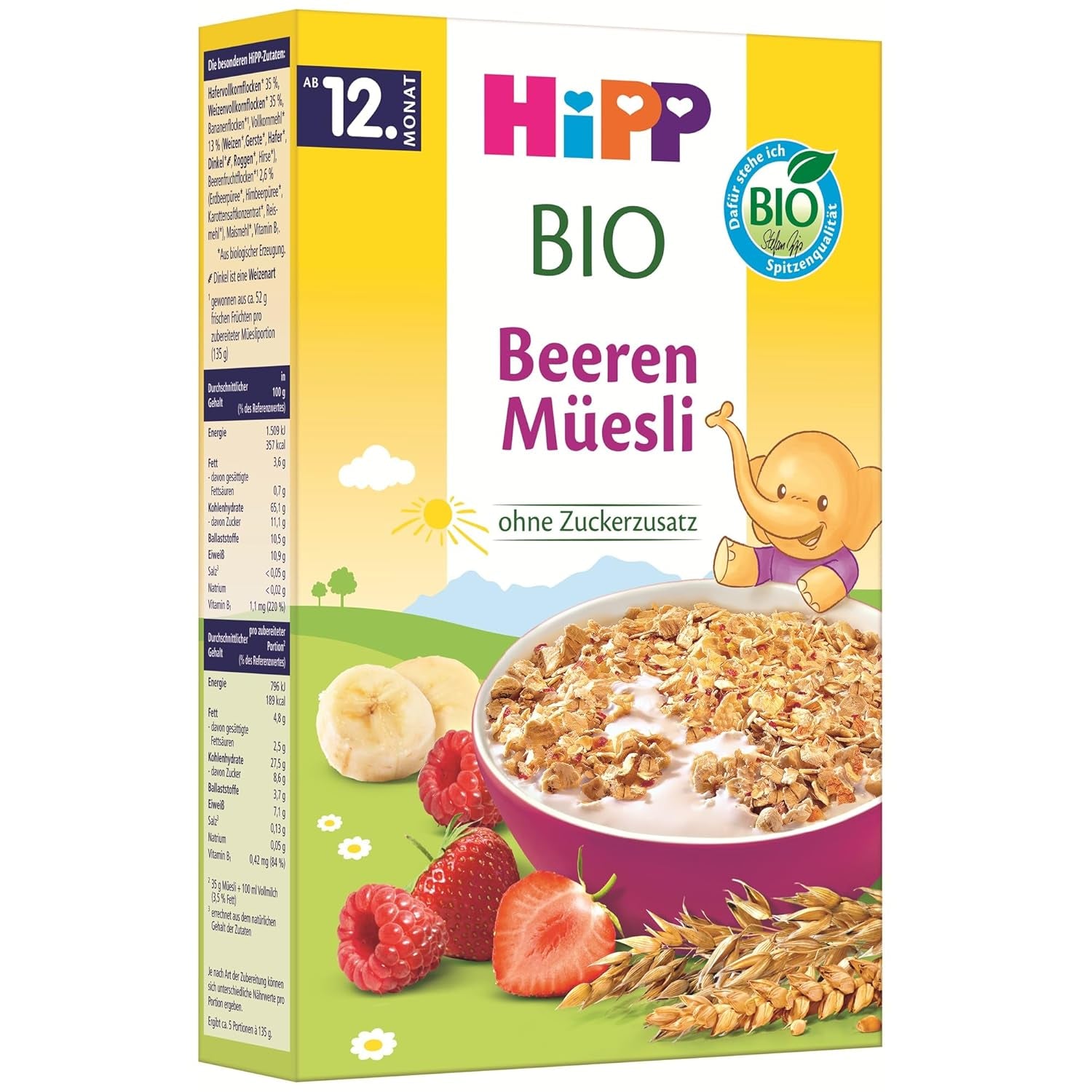 HiPP Bio Beeren-Müesli (8 x 200g), ab 12. Monat, ohne Zuckerzusatz, besonders fine Stückchen - leicht zu chewen, v nejlepším Bio-Qualität