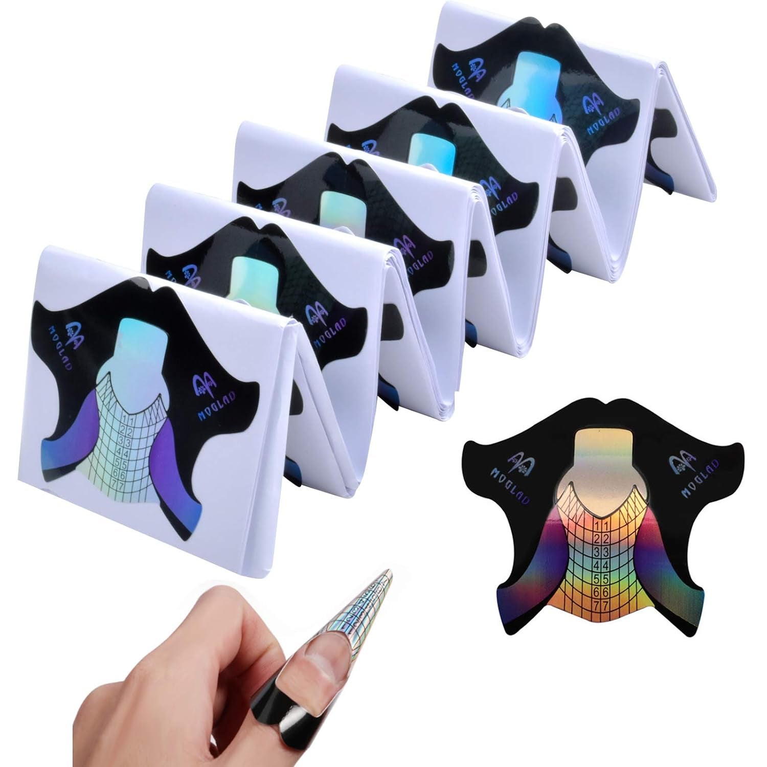 100 ks šablon na gelové nehty, doplňky na umělé nehty, samolepicí šablony na nehty pro nail art, gelové nehty, umělé nehty