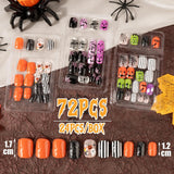 72 ks Halloweenské nehty Samolepící falešné nehty Krátké umělé nehty Samolepící lisované nehty Tipy na umělé nehty Dýňový duch Nail Art Oranžová Zelená Černá