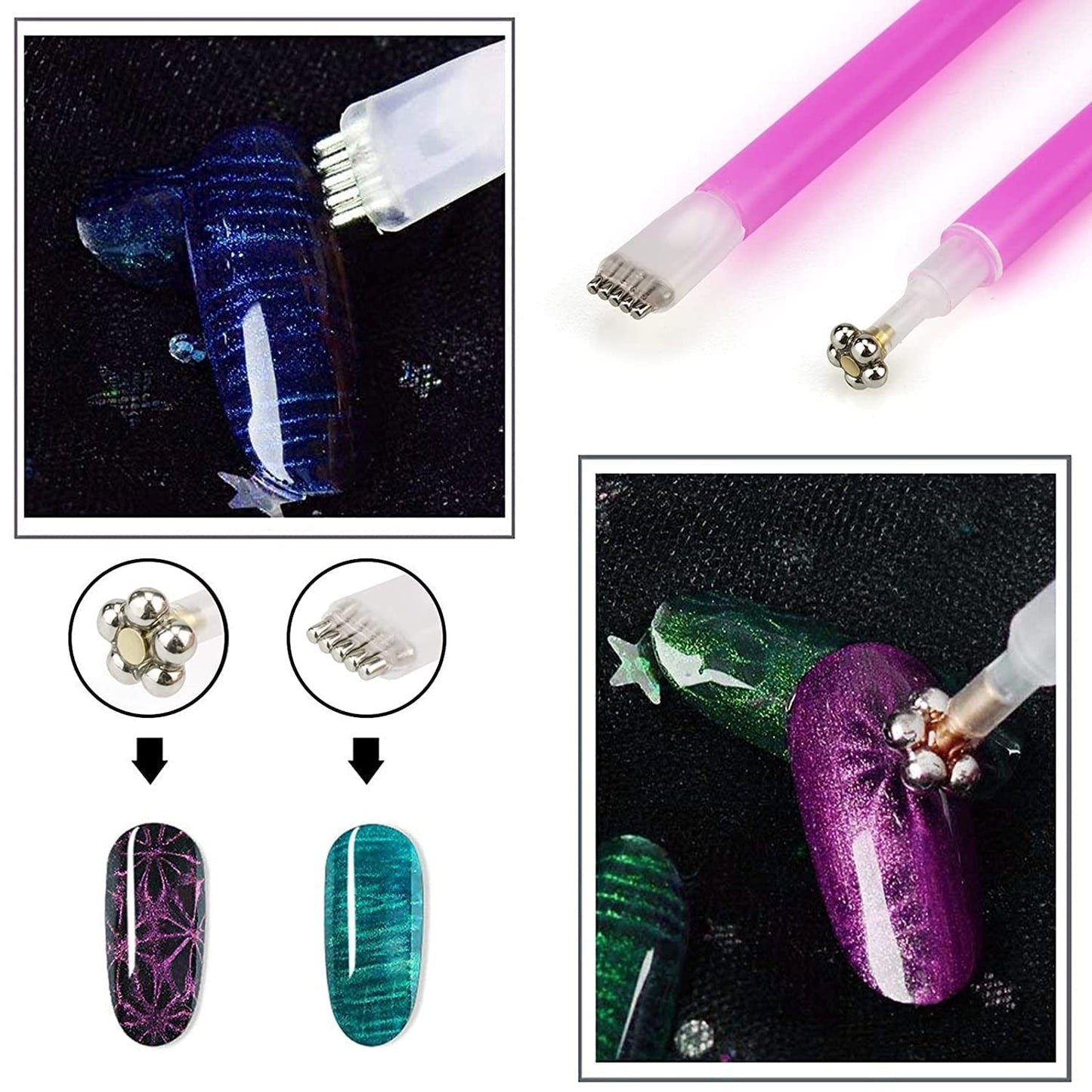 Nail Art Werkzeug Magnetstift, 10 Stück Nagel Magnet Stick Tool Tool, Nagel Magnet Stift Und Starker Magnet Stock Punktierungsstifte Für DIY 3D Magnetics Katzenauge UV Gel Polnisch Nagel Kunst