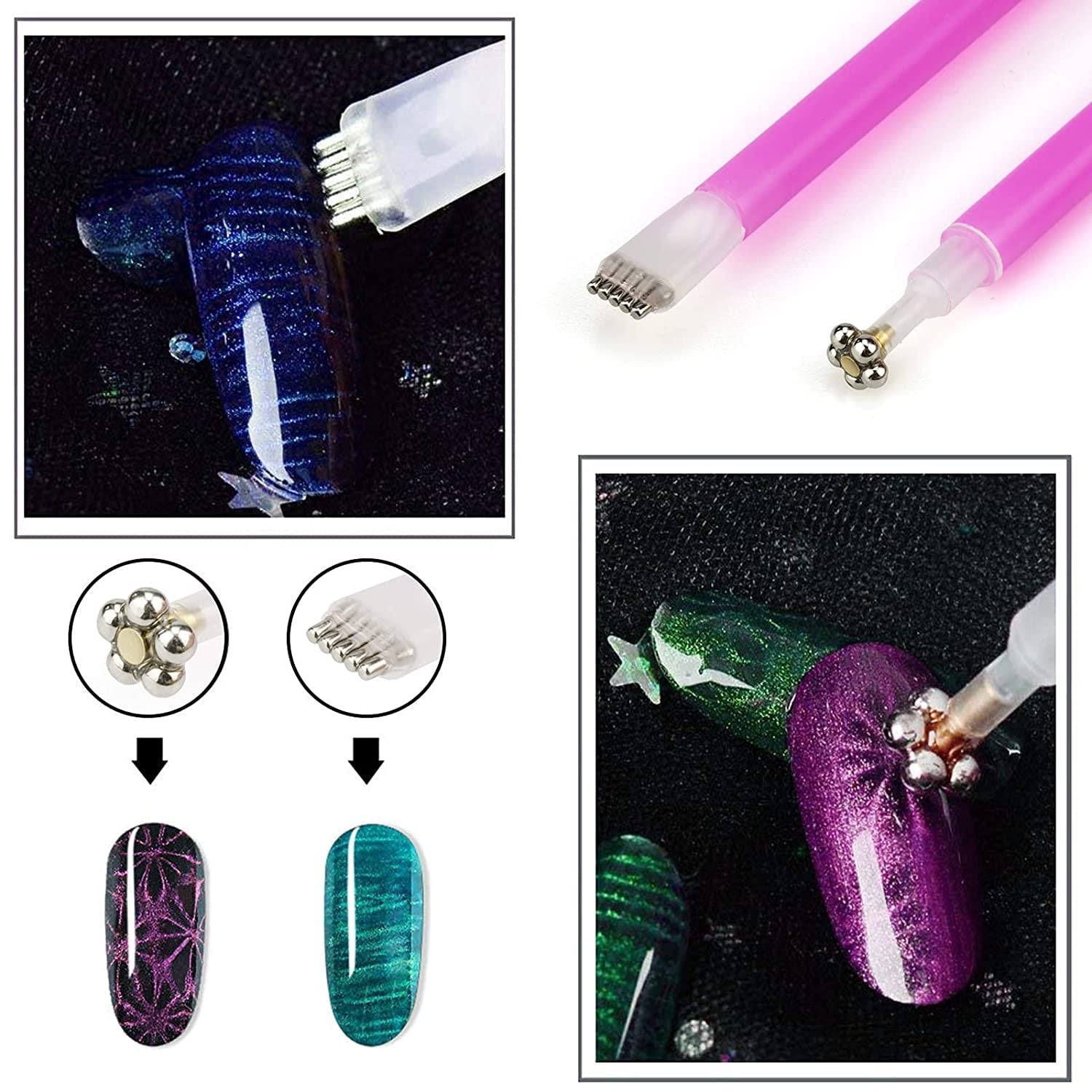 Nail Art Werkzeug Magnetstift, 10 Stück Nagel Magnet Stick Tool Tool, Nagel Magnet Stift Und Starker Magnet Stock Punktierungsstifte Für DIY 3D Magnetics Katzenauge UV Gel Polnisch Nagel Kunst