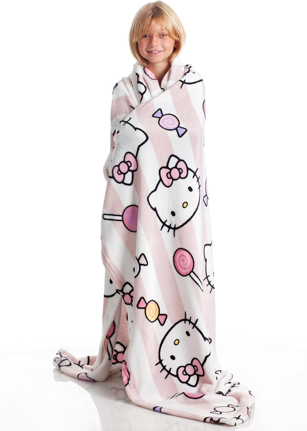 Přehoz Hello Kitty, růžový, měkká deka 130X170Cm, přehoz z mikrovlákna nebo přehoz na rozkládací pohovku. Kvalita s certifikátem Oekotex, Postele a deky Sanrio Besuche den Kanguru-Store