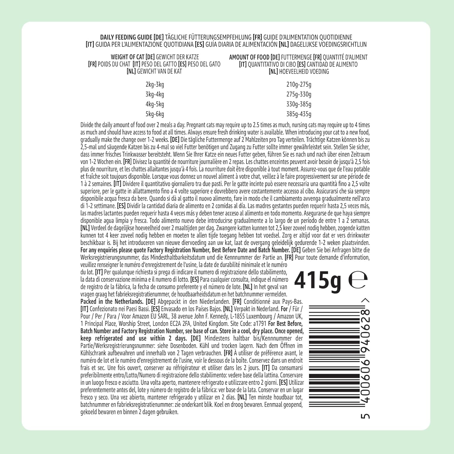 od Amazon Katzenfutter, nass, Dose, Stücke mit Geflügel in Sauce, 12 x 415 g