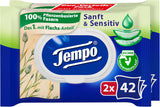 Tempo ''Gentle & Sensitive'' vlhčené toaletní ubrousky - Megapack - 16 balení po 42 ubrouscích - Duo Pack - Přírodní Aloe Vera - Hygienický papír, dermatologicky testováno, neutrální k pokožce