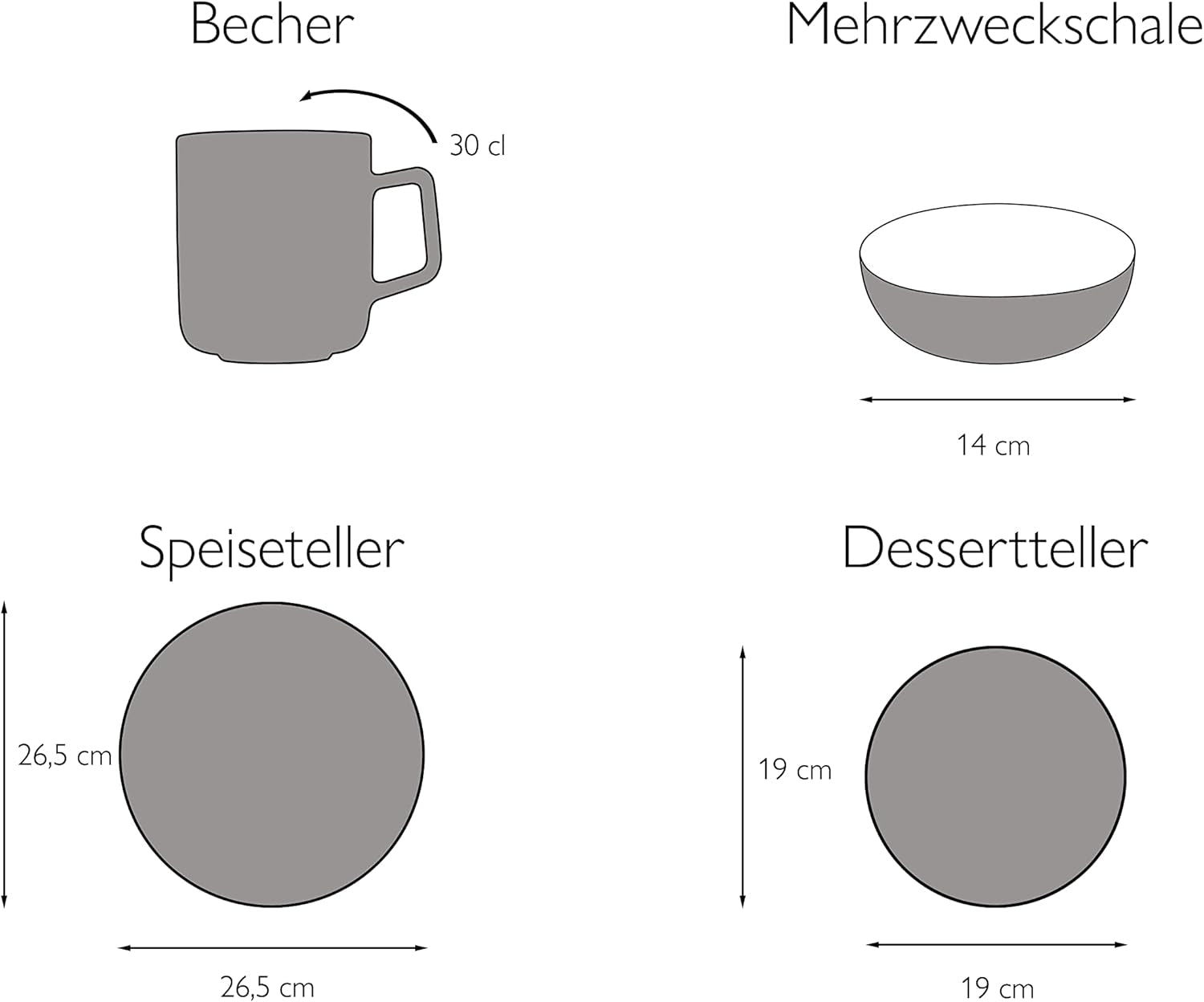 CreaTable, 22582, SAMBA Series, 16dílná sada nádobí pro 4, Porcelánová kombinovaná služba, Vhodné do myčky a mikrovlnné trouby, Kvalitní výroba