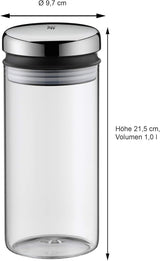WMF Barista dávkovač sirupu/medu 240ml, skleněná dóza & depot 1l, výška 21,5 cm, dóza s víkem, zásobník na zrnkovou kávu, dóza na cereálie, dóza na potraviny s velkým plnicím otvorem Dózy na potraviny Naty Shop