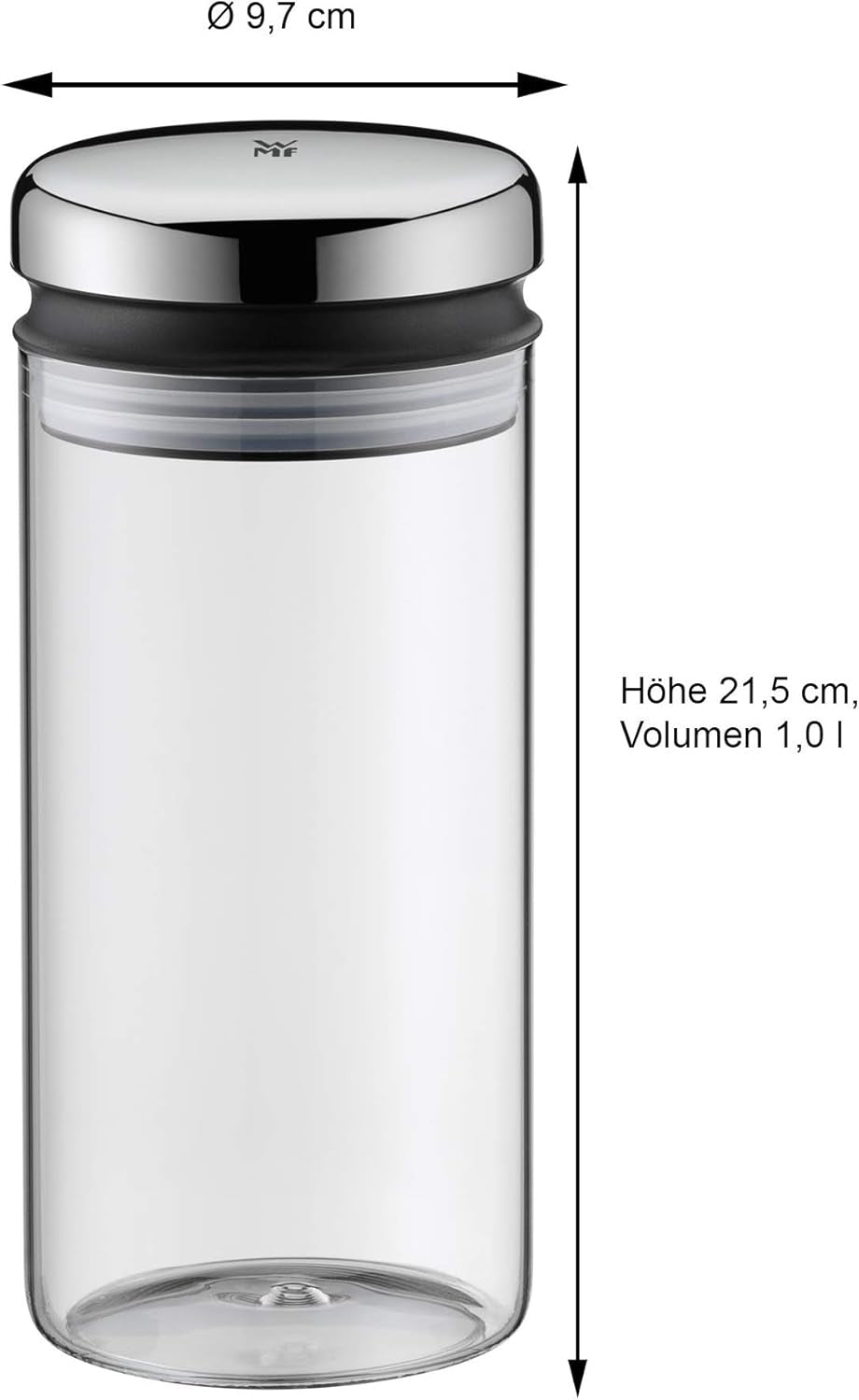 WMF Kult Cromargan kávová dóza na kávu z nerezové oceli s matným povrchem 500 g a 1 litrová skleněná dóza Depot vhodná do myčky na nádobí Dózy na potraviny Naty Shop