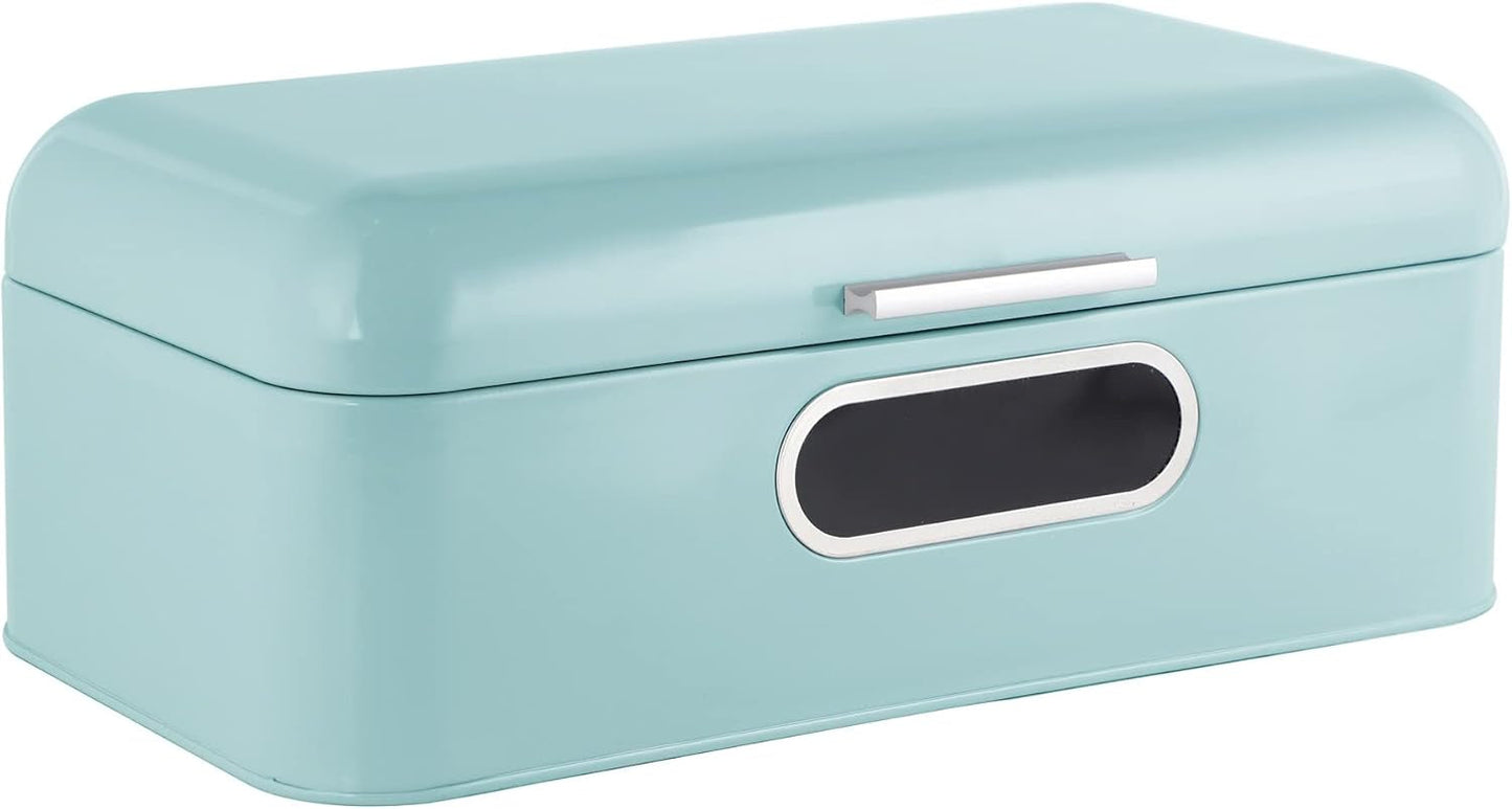 ECHTWERK Retro kovová přihrádka na chléb s průhledným okénkem a víkem Sada 3 elegantních úložných boxů Kapacita 1,4 l Červené boxy na skladování potravin Naty Shop Světle modrá Velké jednookénkové jednookénko