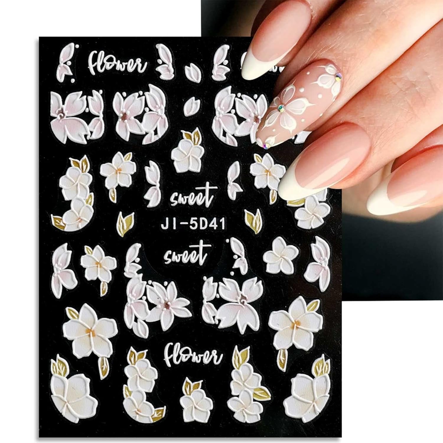 JMEOWIO 3D Nálepka na nehty Frühling Blume Nálepka na nehty Selbstklebend Nagelaufkleber 5D Stereoskopisch Buntes Letní Blumen Dekorace Nageldesign Zubehör 4 Blatt