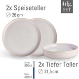 jako. od Villeroy & Boch – Večeře z řemeslné bavlny 4 teilig Weiß, Spülmaschinenfest, Mikrowellensicher, Geschirrset, Tafelservice Modern, Speiseteller, Tiefe Teller, Pottery-Look, Premium Porzellan