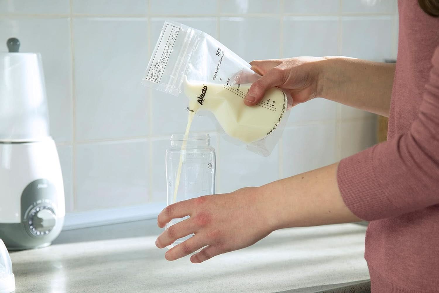 BF100 Úložný sáček na mateřské mléko - Sáček na mateřské mléko - objem 220 ml - 100 kusů - Průhledné doplňky pro potraviny a kojení Bebe Naty Shop