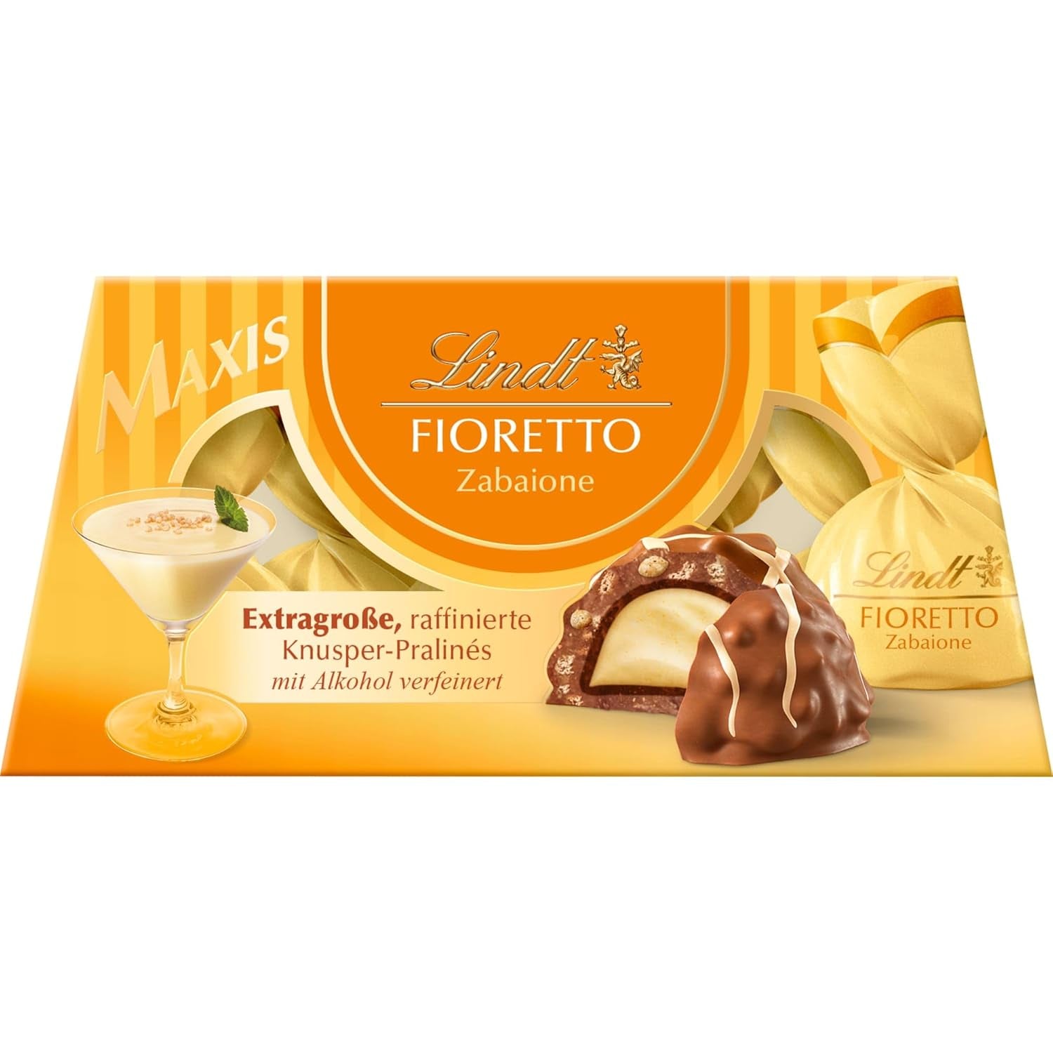 Lindt Čokoláda | Dárková sada FIORETTO Zabaione | 138 g | 6 pralinek z mléčné čokolády s lanýžovou náplní Zabaione a křupavou polevou, obsahující alkohol | Čokoládový dárek